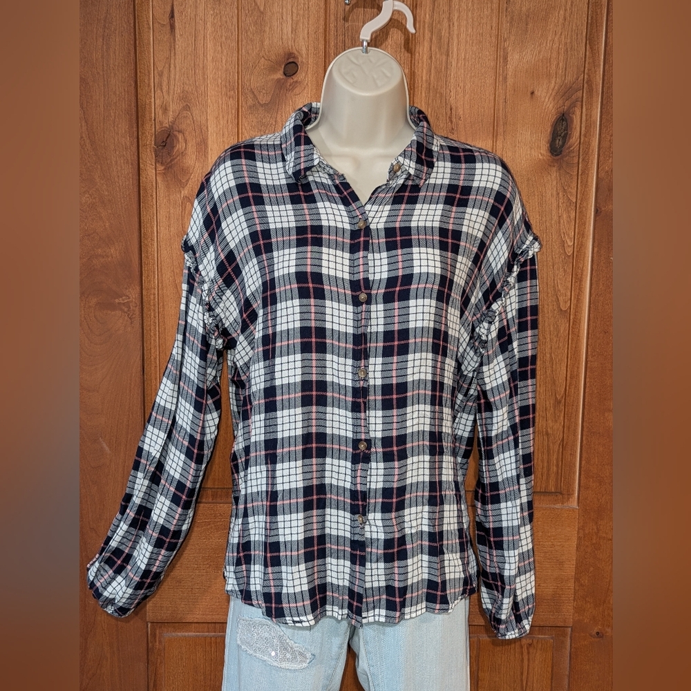 Como Vintage Navy and Pink Plaid‎ Shirt